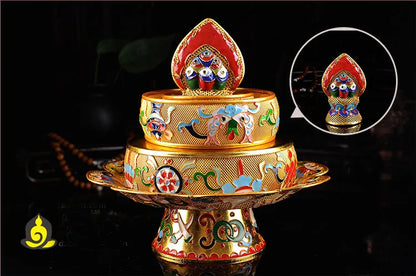 Wholesale Buddhist supplies -Talisman Tibetan 37TH The eight auspicious Manja Mandala disc gilding statue+gemstone