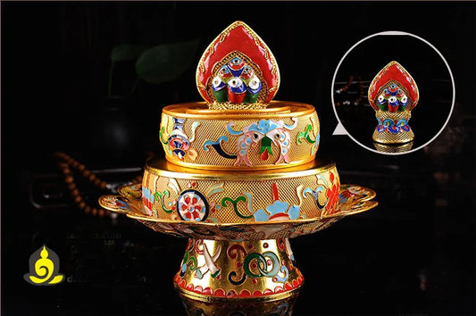 Wholesale Buddhist supplies -Talisman Tibetan 37TH The eight auspicious Manja Mandala disc gilding statue+gemstone