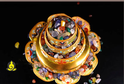 Wholesale Buddhist supplies -Talisman Tibetan 37TH The eight auspicious Manja Mandala disc gilding statue+gemstone