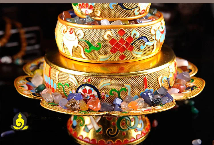 Wholesale Buddhist supplies -Talisman Tibetan 37TH The eight auspicious Manja Mandala disc gilding statue+gemstone