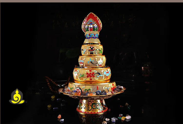 Wholesale Buddhist supplies -Talisman Tibetan 37TH The eight auspicious Manja Mandala disc gilding statue+gemstone