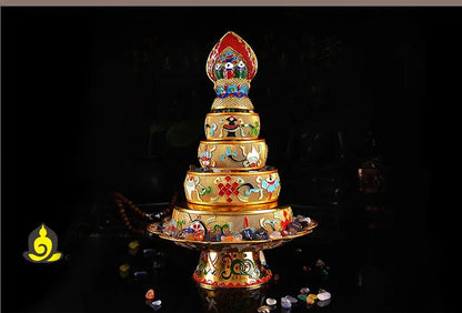 Wholesale Buddhist supplies -Talisman Tibetan 37TH The eight auspicious Manja Mandala disc gilding statue+gemstone