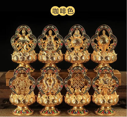 Wholesale Buddhist supplies # efficacious Protection Tibet Nepal Gold-plated Eight Auspicious Symbols of Buddhism brass statue