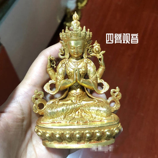 Wholesale Buddhist supplies family bless safe health good luck high grade Nepal Four arm Tara Guanyin Buddha statue Small size