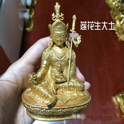 Wholesale Buddhist supplies family bless safe health good luck high grade brass Guru Rinpoche Padmasambhava Buddha statue Small