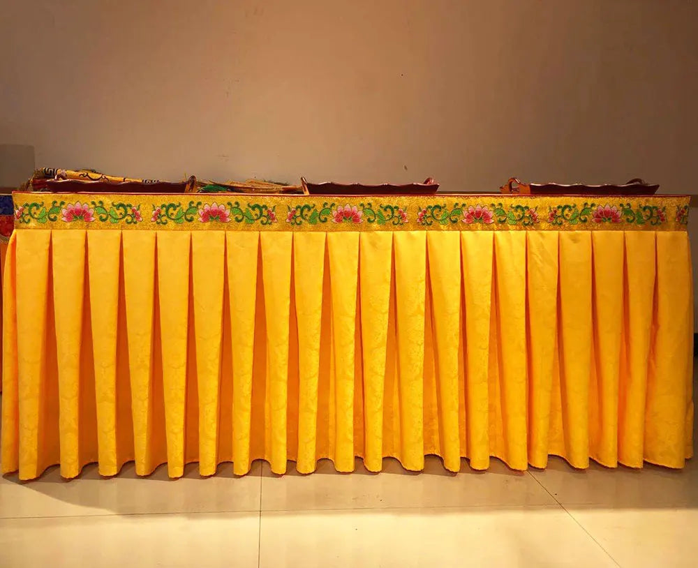 Wholesale Buddhist supply Customized custom made Buddhism Temple Buddha Altar cover golden Table circumference cloth curtain