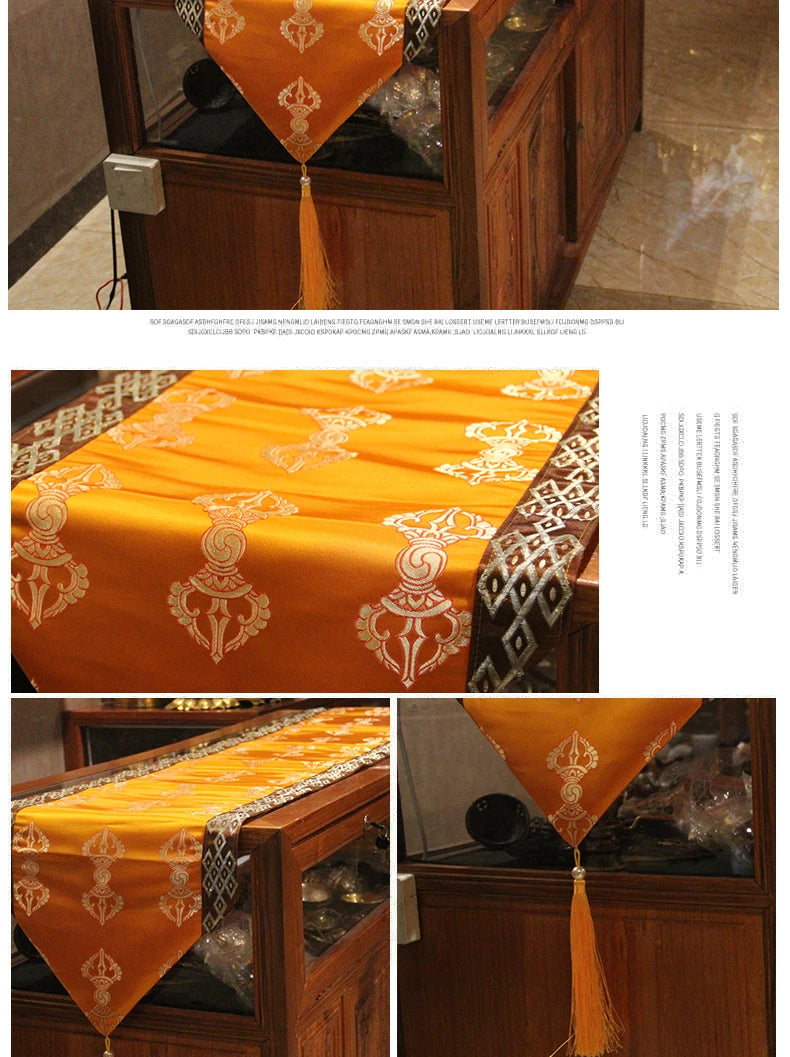 Wholesale Buddhist supply Tibet family Buddhism Temple Auspicious Embroidery Buddha statue Altar cover Long cabinet table cloth