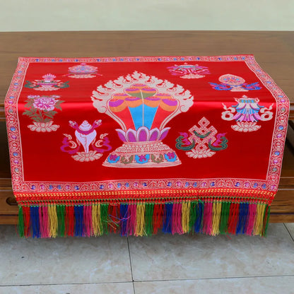Wholesale Buddhist supply Tibet family home Buddhism Temple eight Auspicious Manibo Embroidery Altar Table cloth Deco