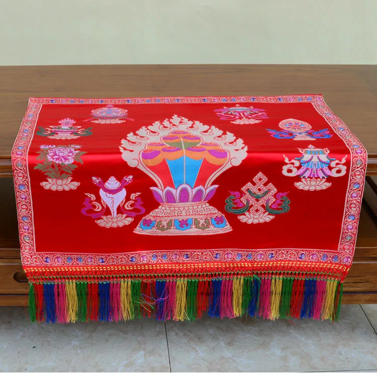 Wholesale Buddhist supply Tibet family home Buddhism Temple eight Auspicious Manibo Embroidery Altar Table cloth Deco
