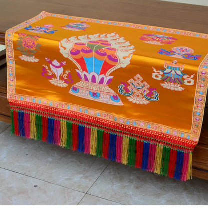 Wholesale Buddhist supply Tibet family home Buddhism Temple eight Auspicious Manibo Embroidery Altar Table cloth Deco