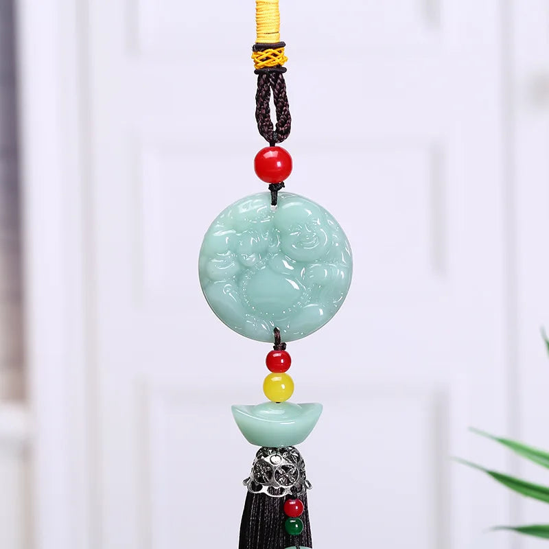 Wholesale HOME CAR Decorative ornament Good luck jade Maitreya God of wealth Buddha Pendant Recruit wealth FENG SHUI statue