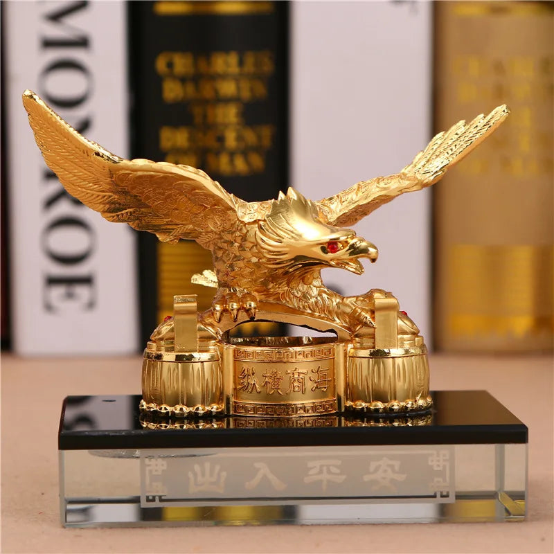 Wholesale HOME CAR Decorative statue Good luck golden Auspicious Eagle Recruit wealth bring wealth money FENG SHUI statue