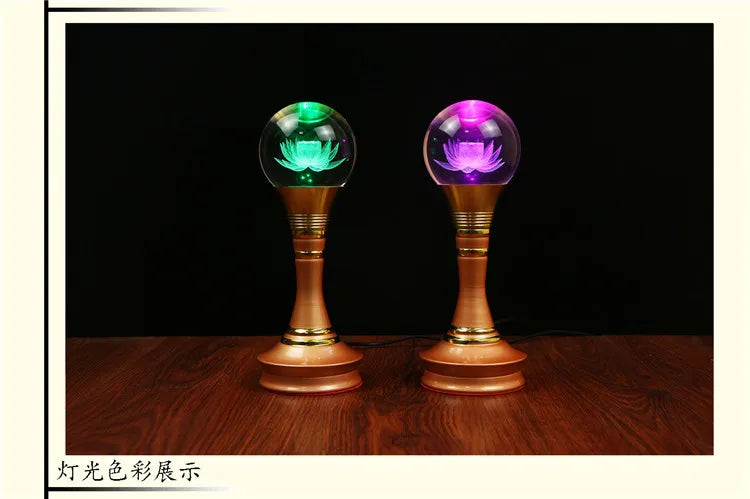 Wholesale TOP GOOD Buddhist articles- HOME family Protection Talisman- 7 colors Lotus Crystal Buddhist temples lamps