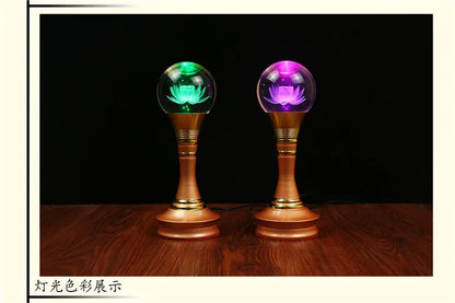 Wholesale TOP GOOD Buddhist articles- HOME family Protection Talisman- 7 colors Lotus Crystal Buddhist temples lamps