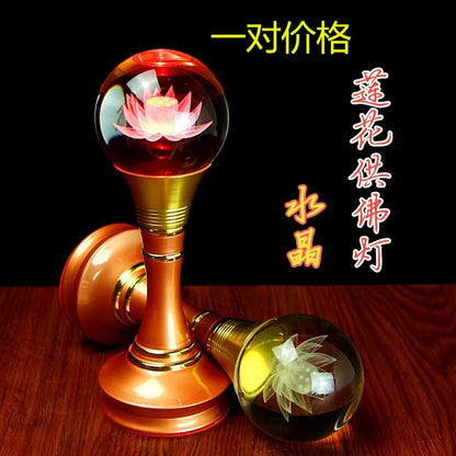 Wholesale TOP GOOD Buddhist articles- HOME family Protection Talisman- 7 colors Lotus Crystal Buddhist temples lamps