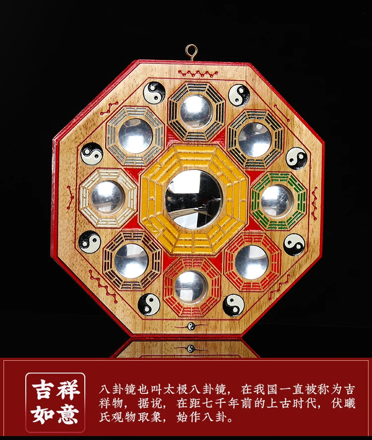 Wholesale Taoism Buddhist supplies Family yard Porch hallway shop wall exorcise evil spirits peach wood Feng Shui Ba Gua mirror