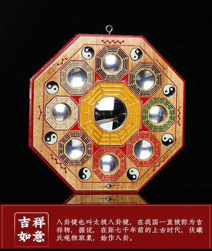 Wholesale Taoism Buddhist supplies Family yard Porch hallway shop wall exorcise evil spirits peach wood Feng Shui Ba Gua mirror