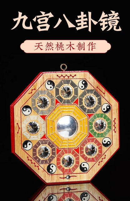 Wholesale Taoism Buddhist supplies Family yard Porch hallway shop wall exorcise evil spirits peach wood Feng Shui Ba Gua mirror