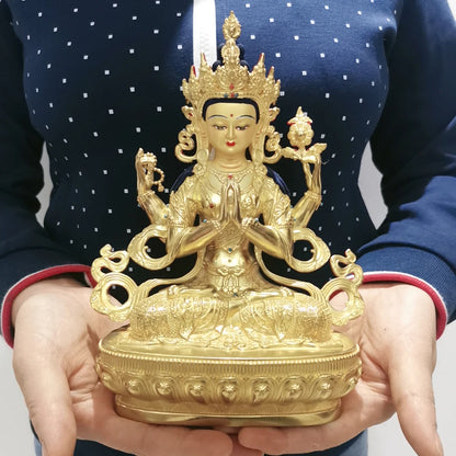 Wholesale Tibet Buddha statue 5A GOOD gilding Four-armed Avalokitesvara Bidhisattva Guanyin Buddha statue Family protection