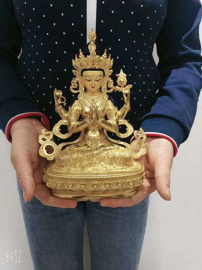 Wholesale Tibet Buddha statue 5A GOOD gilding Four-armed Avalokitesvara Bidhisattva Guanyin Buddha statue Family protection