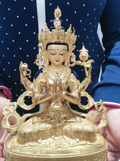 Wholesale Tibet Buddha statue 5A GOOD gilding Four-armed Avalokitesvara Bidhisattva Guanyin Buddha statue Family protection