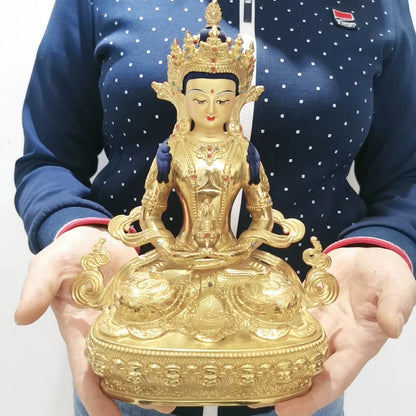 Wholesale Tibet Buddha statue 5A TOP GOOD copper gilding Amitayus Amitabha longevity Tathagata Buddha statue Family protection