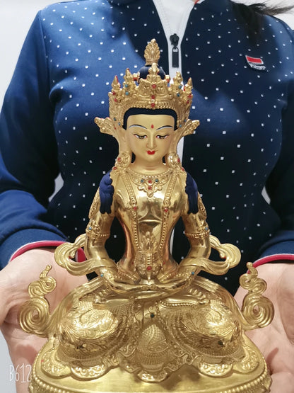 Wholesale Tibet Buddha statue 5A TOP GOOD copper gilding Amitayus Amitabha longevity Tathagata Buddha statue Family protection
