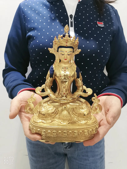Wholesale Tibet Buddha statue 5A TOP GOOD copper gilding Amitayus Amitabha longevity Tathagata Buddha statue Family protection