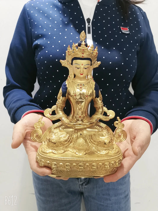 Wholesale Tibet Buddha statue 5A TOP GOOD copper gilding Amitayus Amitabha longevity Tathagata Buddha statue Family protection