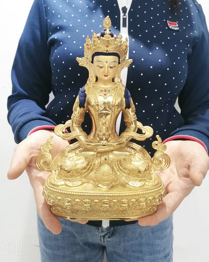 Wholesale Tibet Buddha statue 5A TOP GOOD copper gilding Amitayus Amitabha longevity Tathagata Buddha statue Family protection