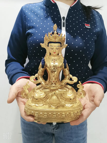 Wholesale Tibet Buddha statue 5A TOP GOOD copper gilding Amitayus Amitabha longevity Tathagata Buddha statue Family protection