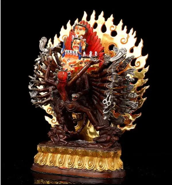 Wholesale Tibet Buddha statue copper gilding color Yamantaka DA WEI DE JINGANG Subdue the devil buddha statue Family protection