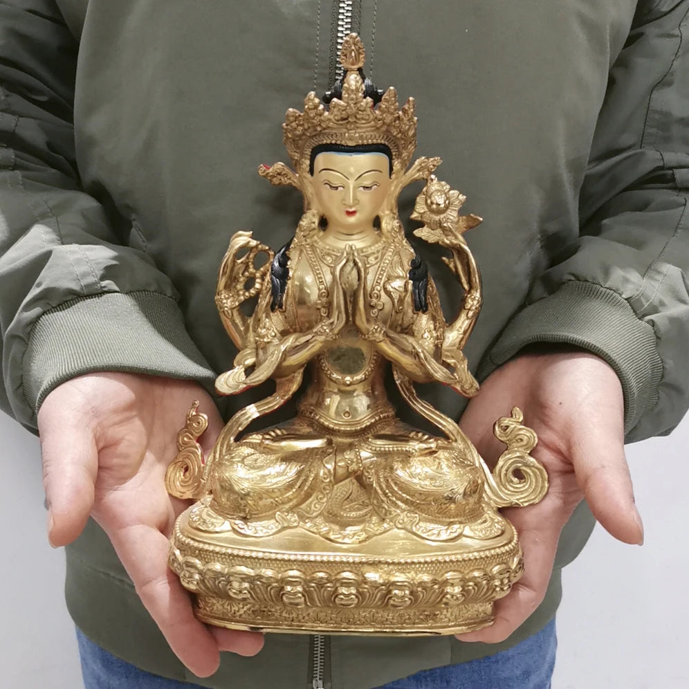 Wholesale Tibet Buddha statue gilding Worship Four-armed Avalokitesvara Bidhisattva Guanyin  Buddha statue Family protection