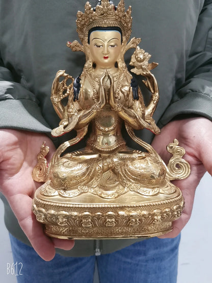 Wholesale Tibet Buddha statue gilding Worship Four-armed Avalokitesvara Bidhisattva Guanyin  Buddha statue Family protection