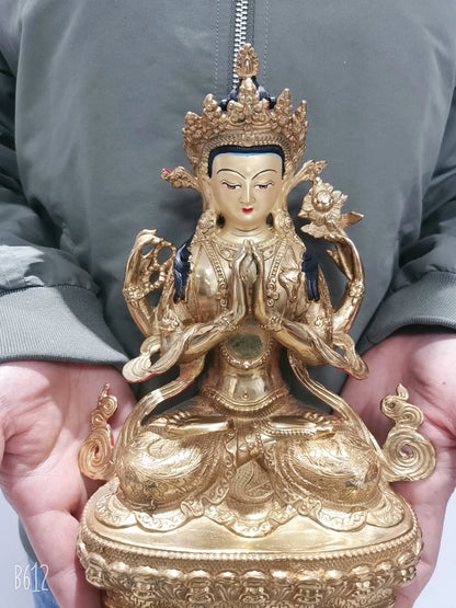 Wholesale Tibet Buddha statue gilding Worship Four-armed Avalokitesvara Bidhisattva Guanyin  Buddha statue Family protection