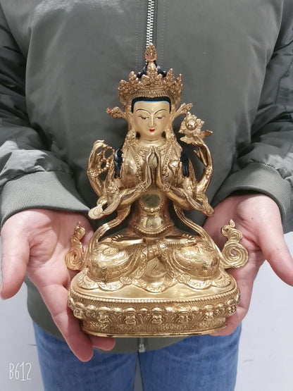 Wholesale Tibet Buddha statue gilding Worship Four-armed Avalokitesvara Bidhisattva Guanyin  Buddha statue Family protection