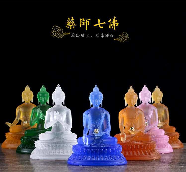 Wholesale figure GOOD Buddha HOME  Talisman Protection # 7P Retro Tibetan Medicine Guru Buddha Colored Glaze Buddha statue