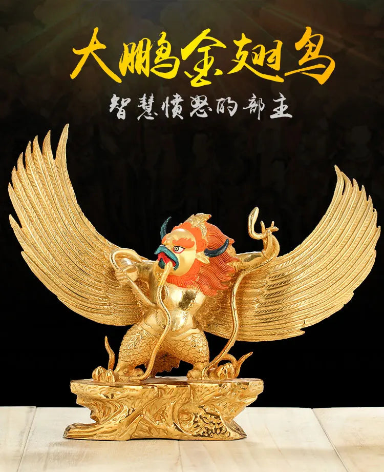 Wholesale home decor worship Buddha efficacious Protection Tibet Nepal Suparna Garuda Dharma Gold-plated brass Buddha statue