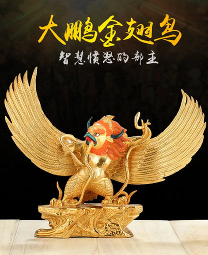 Wholesale home decor worship Buddha efficacious Protection Tibet Nepal Suparna Garuda Dharma Gold-plated brass Buddha statue