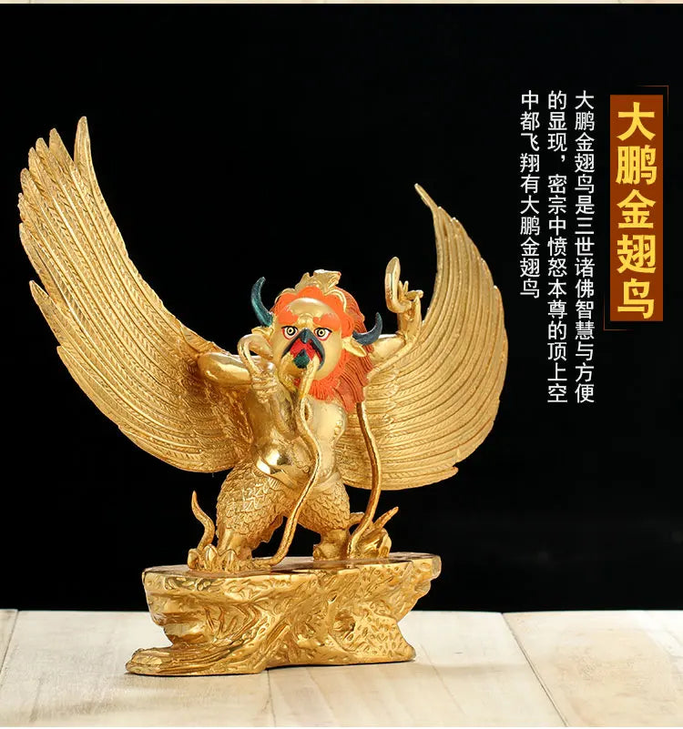 Wholesale home decor worship Buddha efficacious Protection Tibet Nepal Suparna Garuda Dharma Gold-plated brass Buddha statue