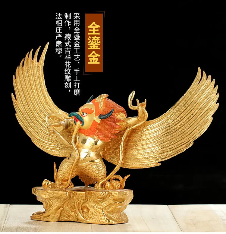 Wholesale home decor worship Buddha efficacious Protection Tibet Nepal Suparna Garuda Dharma Gold-plated brass Buddha statue