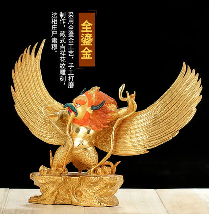 Wholesale home decor worship Buddha efficacious Protection Tibet Nepal Suparna Garuda Dharma Gold-plated brass Buddha statue