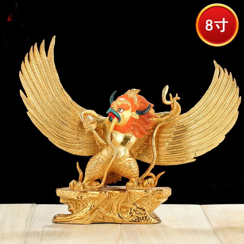 Wholesale home decor worship Buddha efficacious Protection Tibet Nepal Suparna Garuda Dharma Gold-plated brass Buddha statue