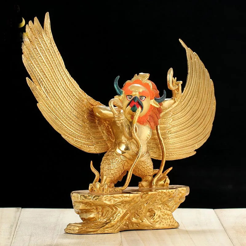 Wholesale home decor worship Buddha efficacious Protection Tibet Nepal Suparna Garuda Dharma Gold-plated brass Buddha statue