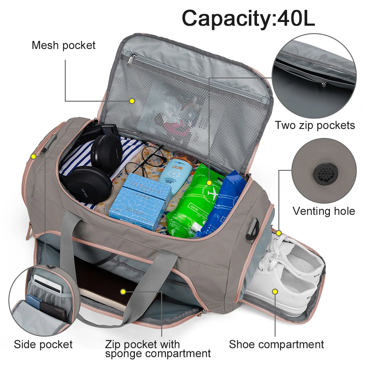 WindTook 35L Travel Bag with Shoe Compartment  Sports Gym Bag