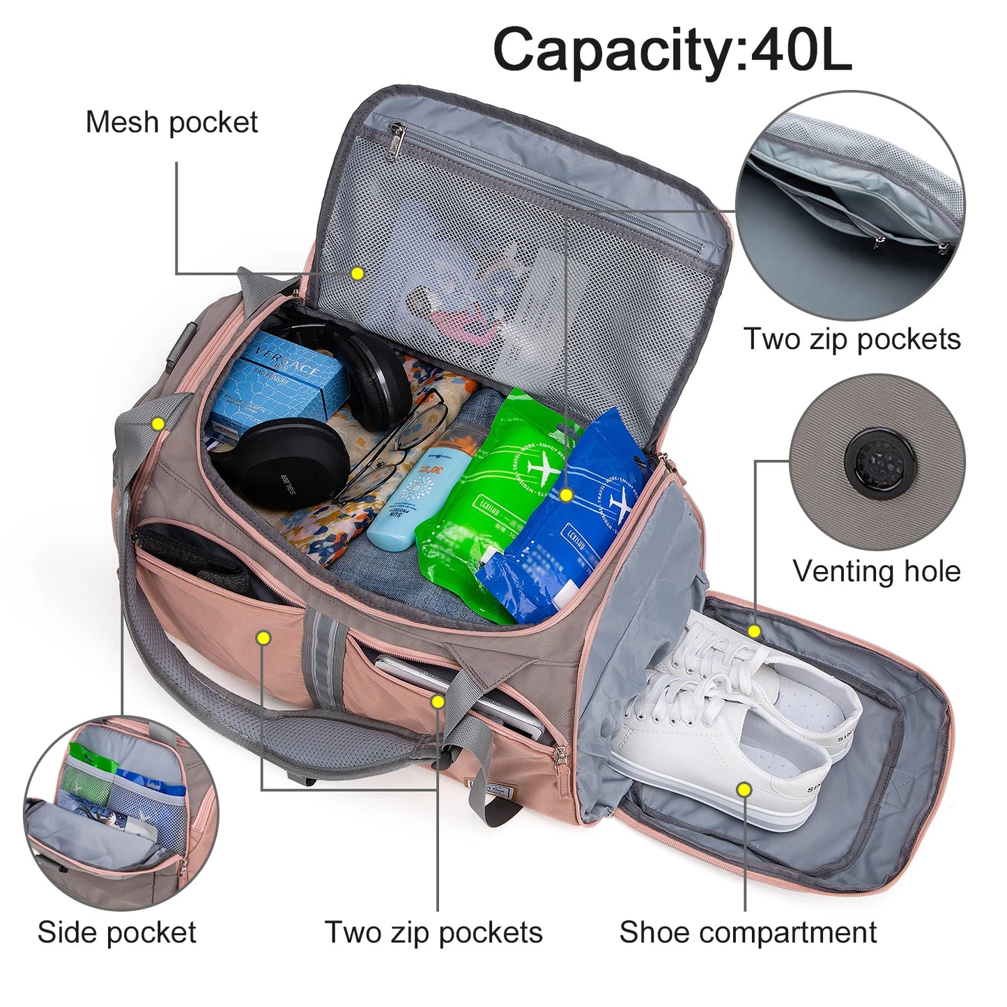 WindTook 40L Travel Bag with Shoe Compartment  Sports Gym Bag