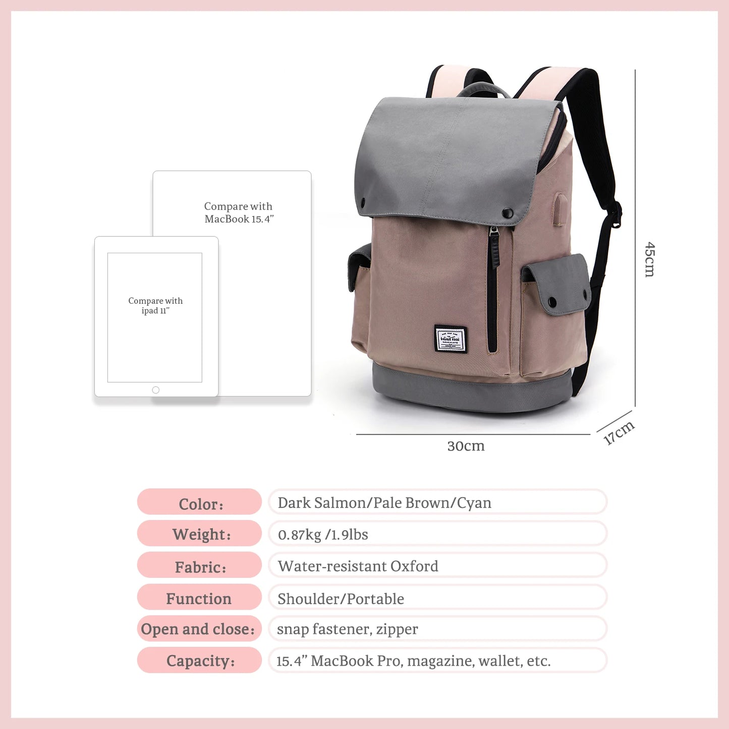 WindTook Laptop Backpack for Women Travel Computer Bag USB Charging Port 15.4 Laptop Waterproof Fashion Backpack