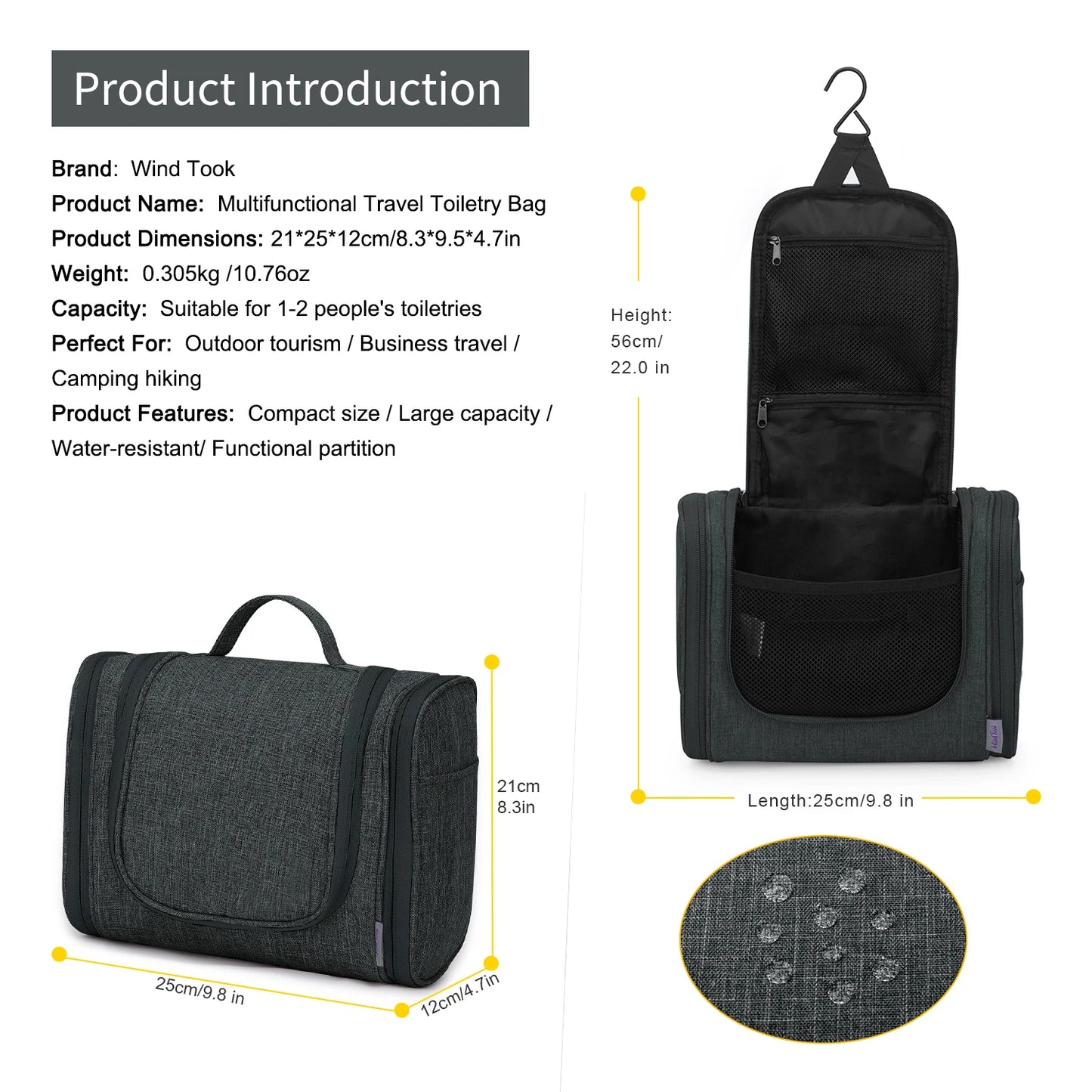 WindTook Toiletry Bag/Case Large Toiletry Bag for Hanging Up Cosmetics Travel Bag
