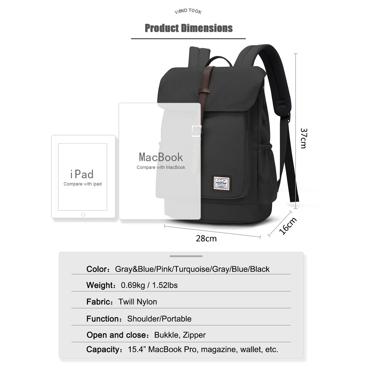 WindTook Travel Backpack Men Business Backpack with USB Large Capacity 15.4-inch Laptop Waterproof Fashion Men's Backpack
