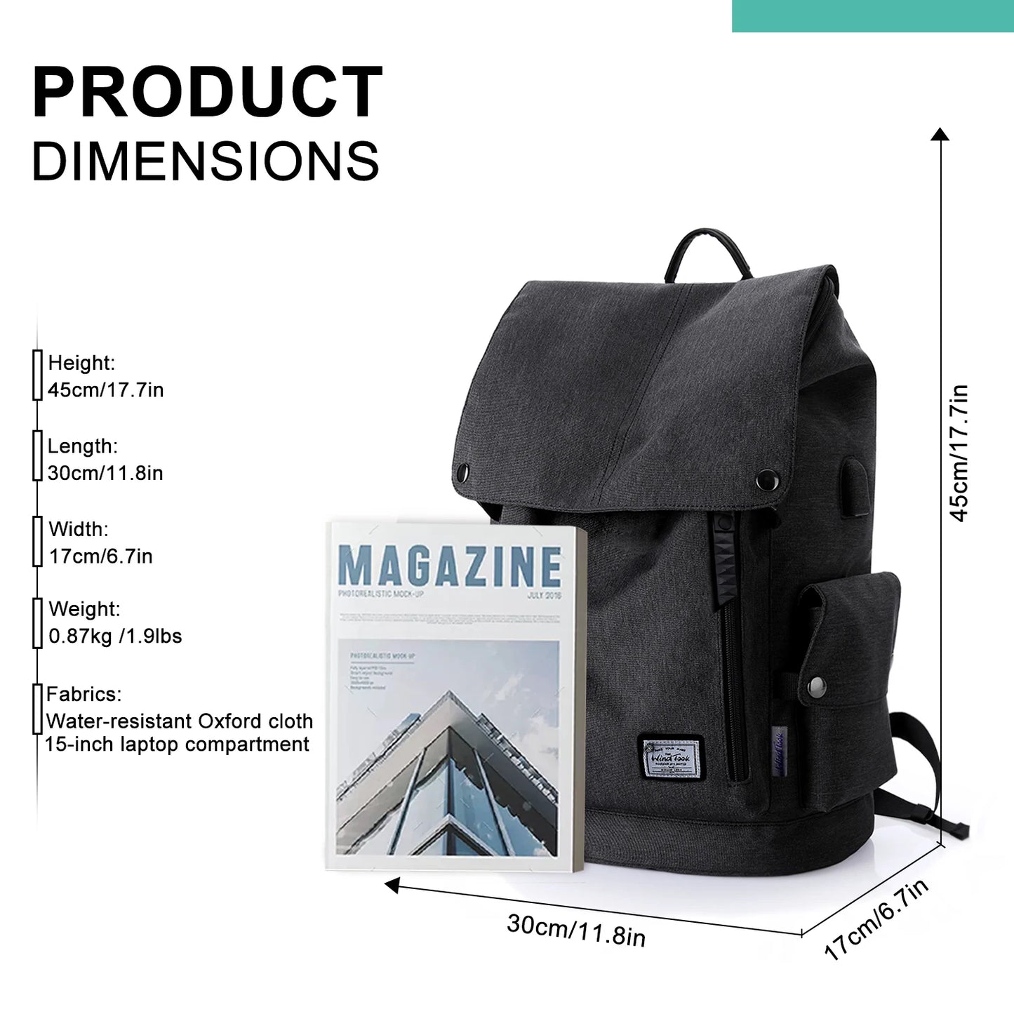WindTook Travel Backpacks Men Waterproof Fashion Backpack USB Charging Port 15 inch Laptop Backpack